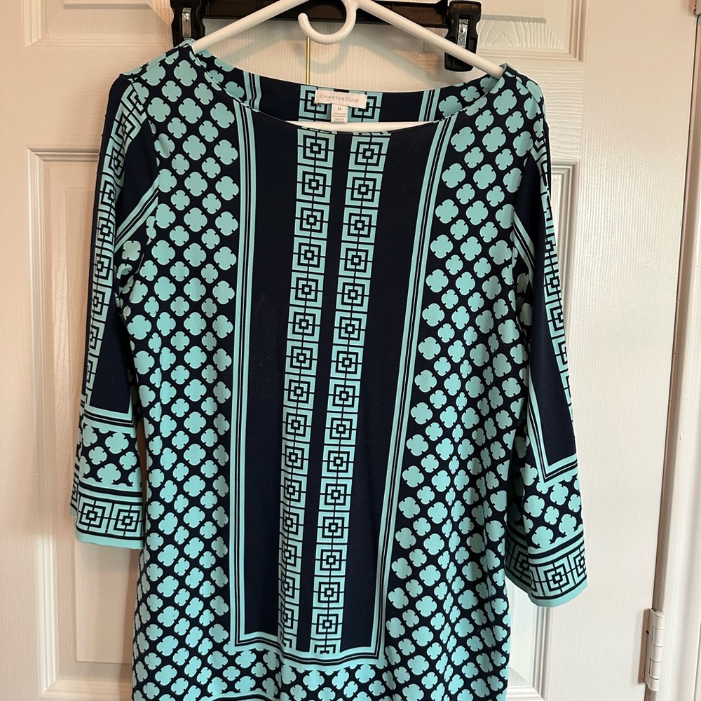 Charter Club Geometric Blue and Black Top